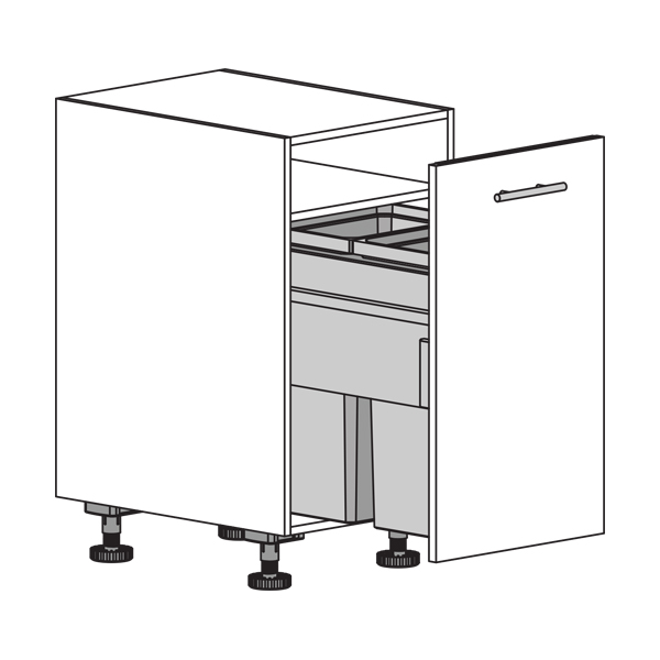 Base, 1 Drawer, Recycle Center XXLiner with 2 Bins - 17.75 Wide