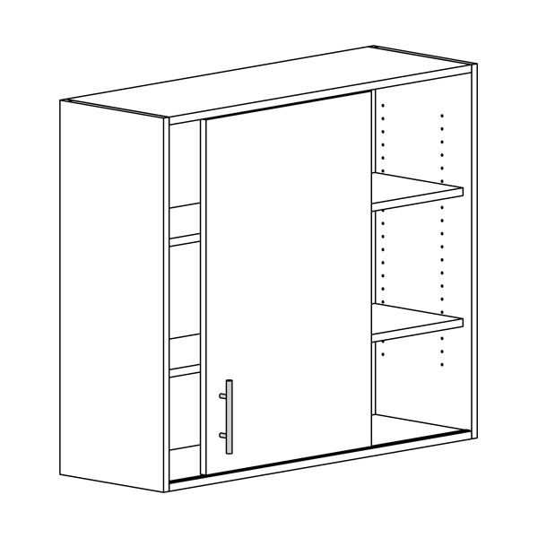 Wall, 1 Sliding Door, Center Divider, Finished