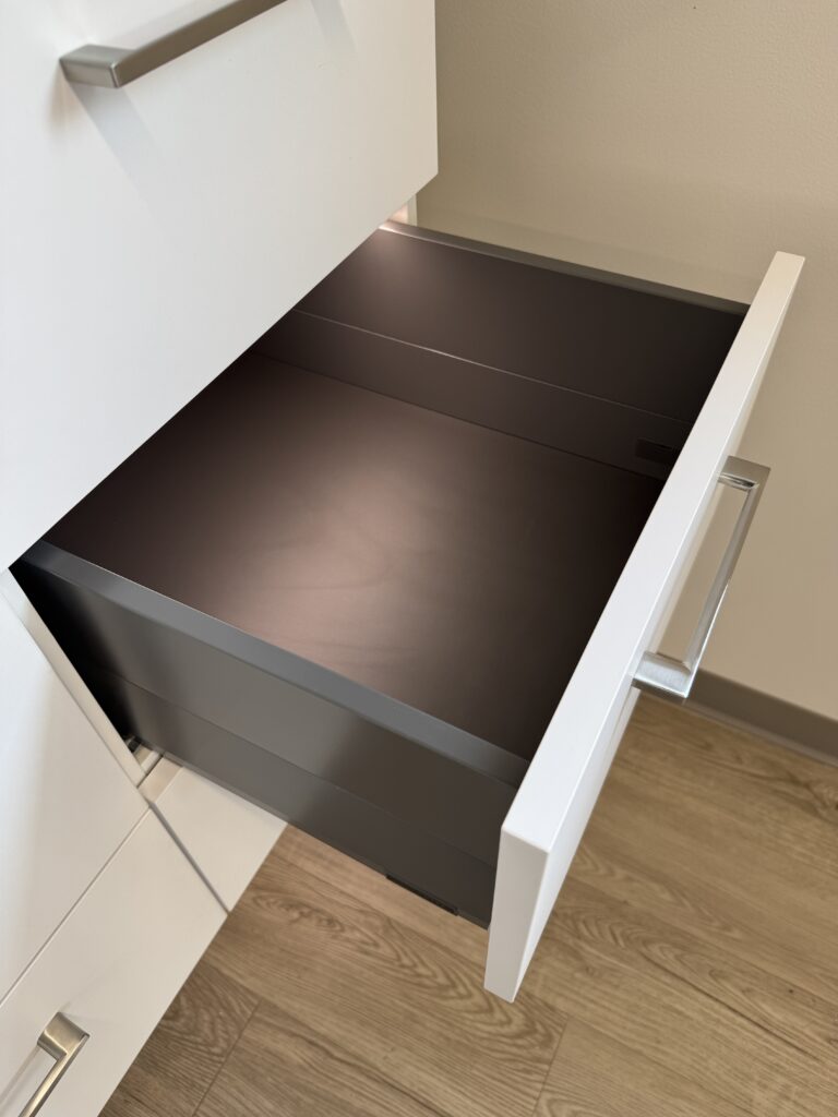 Open Grey Drawer with white fronts