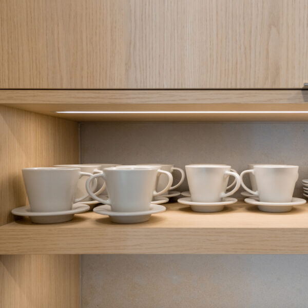Vicenza Oak Coffee Bar with mugs