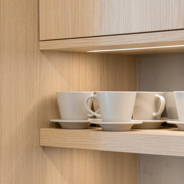 Vicenza Oak Coffee Bar with mugs