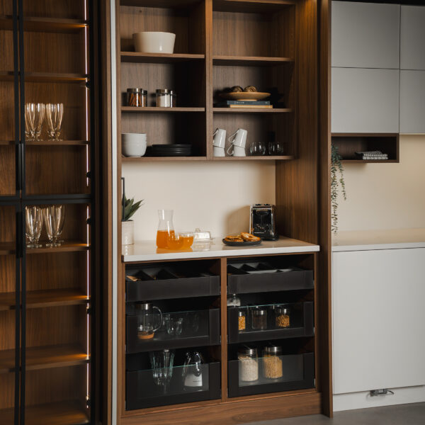 Brown and white kitchen