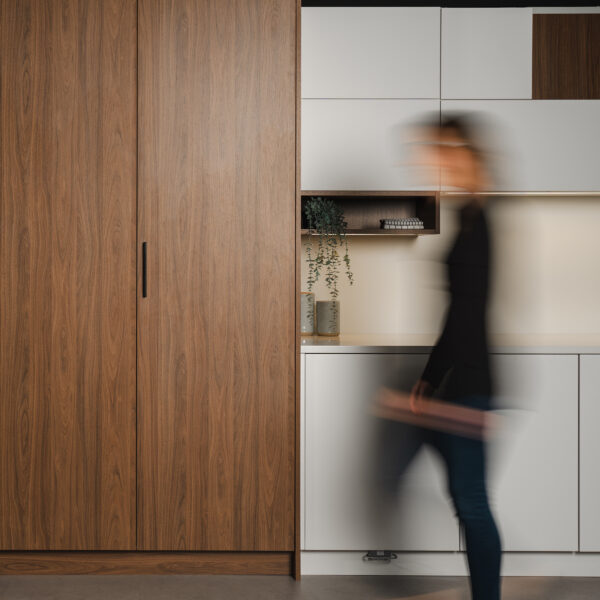 Brown and white kitchen