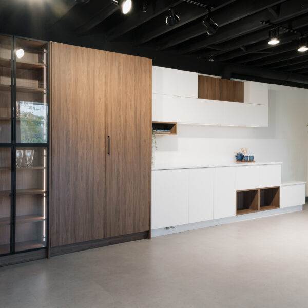 Brown and white kitchen
