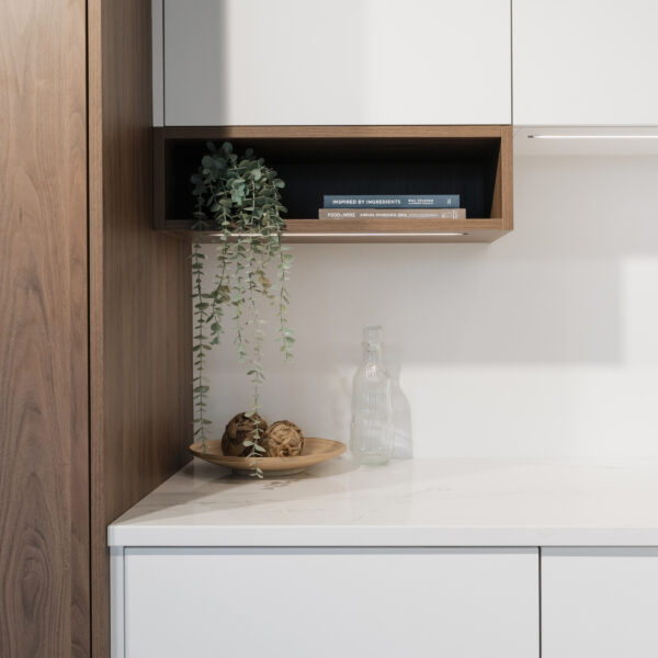 Brown and white kitchen