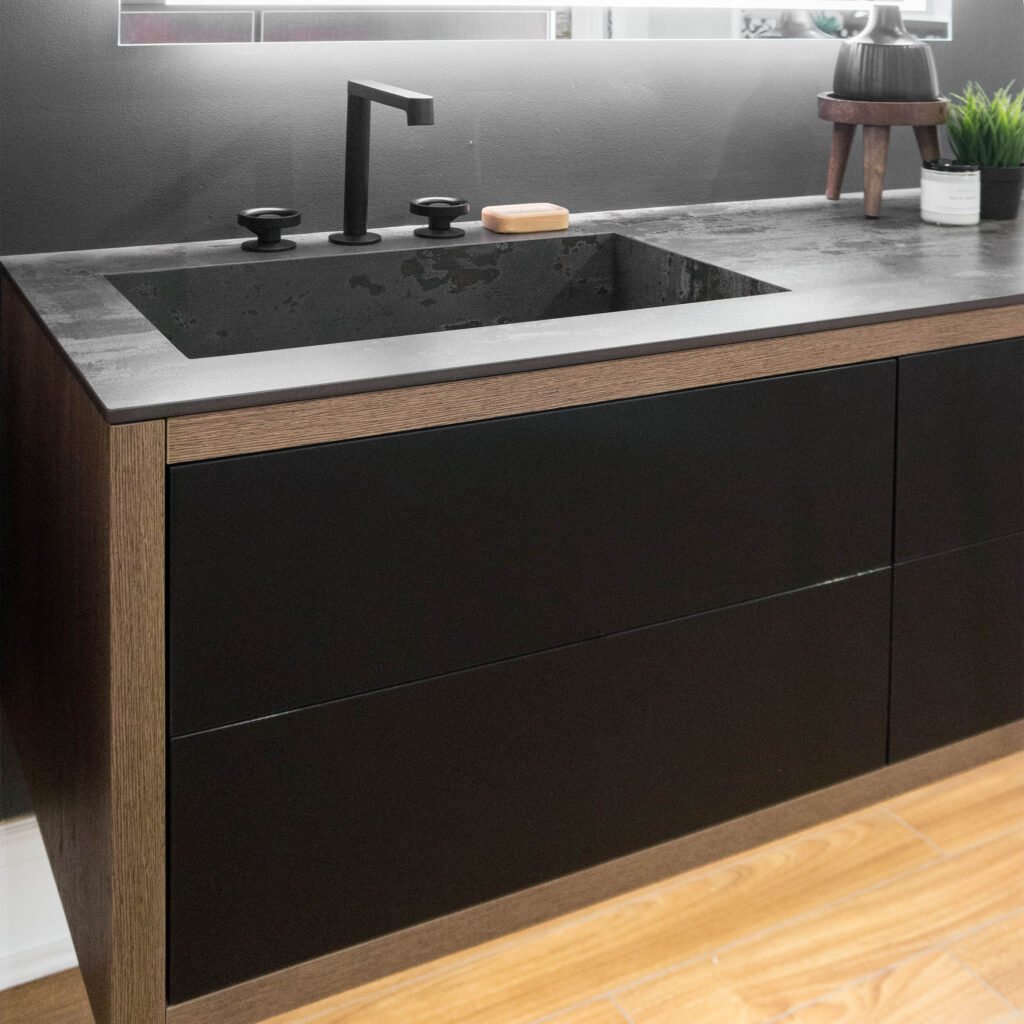 Vanity in Tobacco Halifax Oak and Novablack Supermat materials