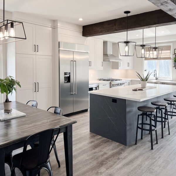 Urban Industrial kitchen in American White (Decor HDF) and Marmara Marble UV-Lacquer