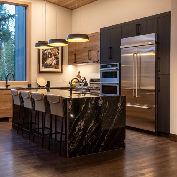 Mountain Getaway Zonavita Kitchen In Beautiful British Columbia in Tobacco Halifax Oak, Black Oak Melamine