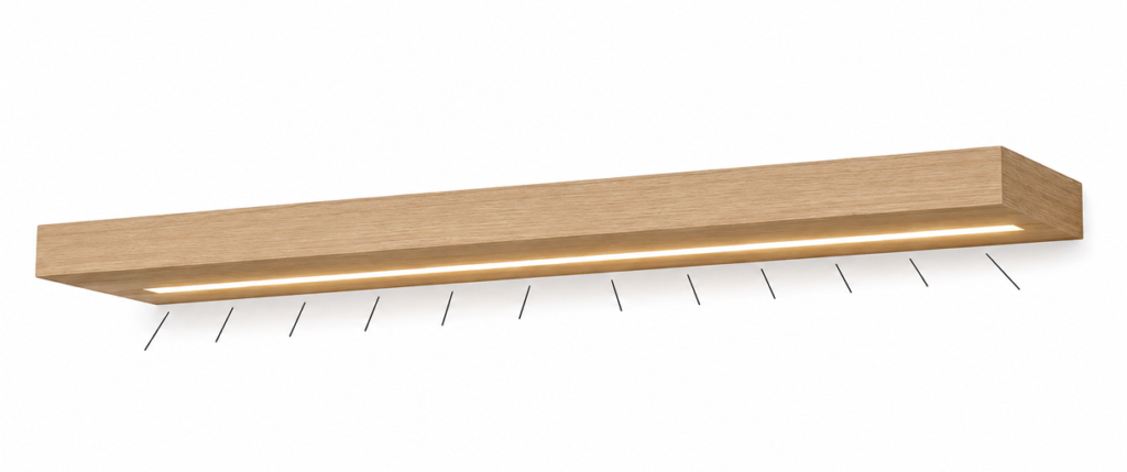 Custom floating shelves - strip lighting diagram.